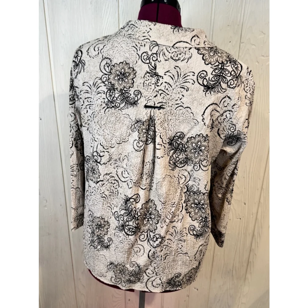 Habitat Beige Black Floral Blouse Jacket Large